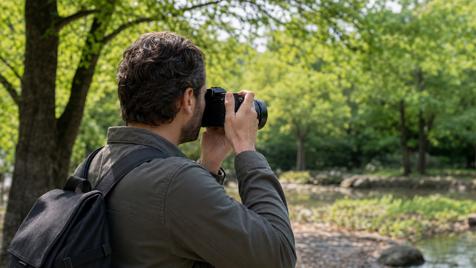 Illustration d’un photographe utilisant un appareil photo en extérieur